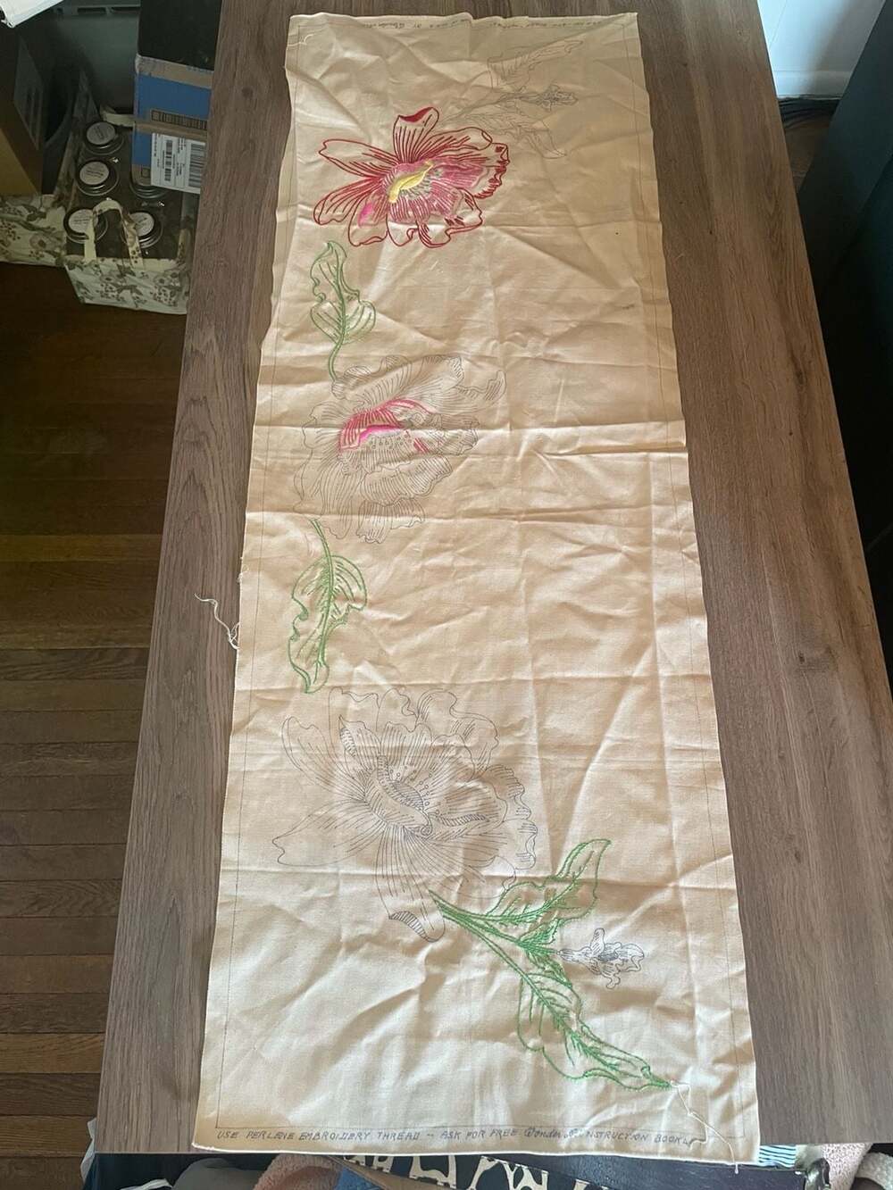Vintage 3pc Buffet Set Poppy Pattern Stamped Crewel Embroidery Kit by Wonder Art